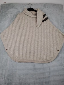University Club Collection Womens Beige Chunky Knit Poncho Buckle Detail Size L - Picture 1 of 16