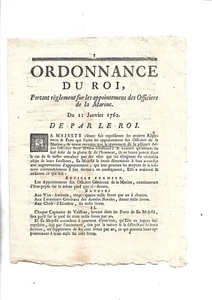 Année 1762. Appointements. Officiers. Marine. Ordonnance. Louis XV. Militaria.  - Imagen 1 de 2