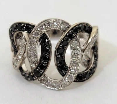 Sujetador Vintage Firmado Effy Diamantes Negros y Claros Oro Blanco 14kt Talla 7.5 Anillo 5.6g Foto 1 de 4