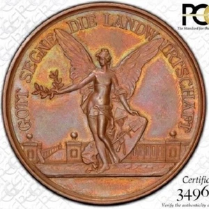 FEINSTE & NUR EINE @ NGC & PCGS MS64 1898 DEUTSCHLAND SIEGERLÄNDER MEDAILLE ENGEL GETÖNT - Bild 1 von 5