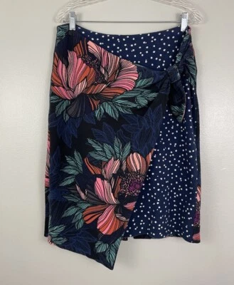 Falda lápiz Anthropologie Petal Pop azul floral imitación envoltura lunares elástica 12 Foto 1 de 4