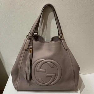 GUCCI Bolso de Mano Bolso de Hombro Rosa Beige Soho Cuero Entrelazado Usado Auténtico - Imagen 1 de 9