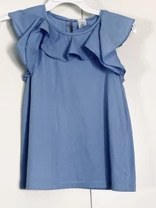 J.Crew Crewcuts Girls Size 14 Ruffle Collar Top Cap Sleeves Summer Blue - Picture 1 of 9