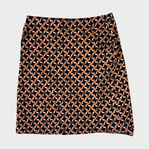 Talbots Stretch Orange Black Print 14 Pencil Skirt Cotton Spandex Back Zipper - Picture 1 of 10