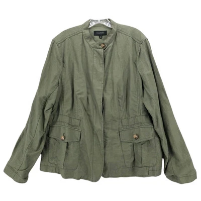 Chaqueta TALBOTS Field Utility Lino Mezcla Algodón Verde Ejército Bolsillos Usada en Excelente Condición Talla XL Foto 1 de 4