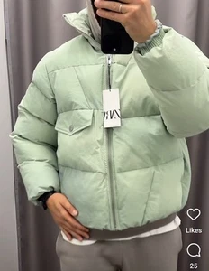 NWT Zara Mens' Pocket Puffer Jacket in Greenish / Mint Size S / Small - Picture 1 of 7