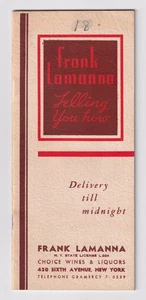 Vintage "Frank Lamanna" Werbe HEFT Wein & Schnaps Geschäft New York City - Bild 1 von 2