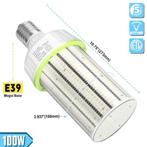 Industric 100W LED Corn Light Bulbs Warehouse Parking Lot Lighting E39 Base 480V - Picture 1 of 16