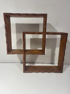 Wood Knick Knack Hanging Curio Shelf Scalloped Interlocking Pieces Vintage MCM - Picture 1 of 9