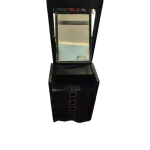 Portagioie Vintage Cinese Nero Plastica 4 Cassetti Girevole Specchio Pieghevole - Foto 1 di 7