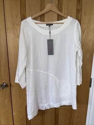 Sahara Linen Tunic New Tags Top Medium P2P 22” Lagenlook Arty White Asymmetrical - Image 1 of 4