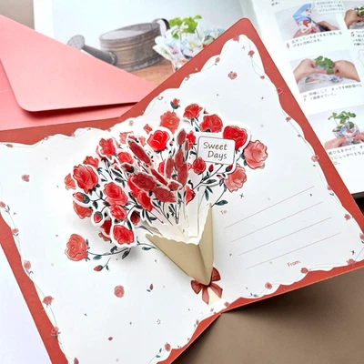 3D Pop Up Rose Flower Greeting Card Anniversary Valentine's Day Gift For Her - Image 1 of 4