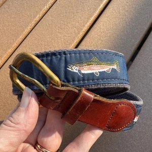 Cintura uomo Leather Man Ltd. blu e marrone motivo pesce 34" - Foto 1 di 7