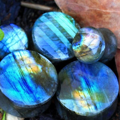 PAIR of AAA Grade Natural Labradorite Stone Saddle Plug - Image 1 of 4