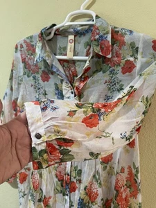 Anthropologie Cyrena Tunika Top Kleid Gr. M Blumen Knopf Rüschen Tie Back Boho d1 - Bild 1 von 6