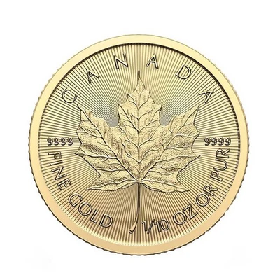 Золотой канадский кленовый лист 2026 $5 .9999 1/10 унции бриллиант не бывший в обращении - Изображение 1 из 3