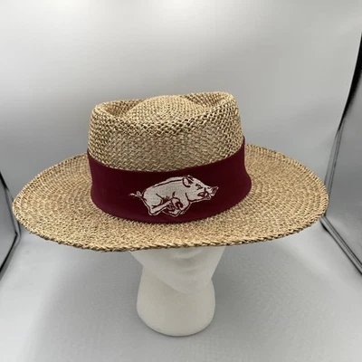 Vintage 90's Arkansas Razorbacks Football Straw Golf Antigua Outdoor Hat Sz M OS - Image 1 of 4
