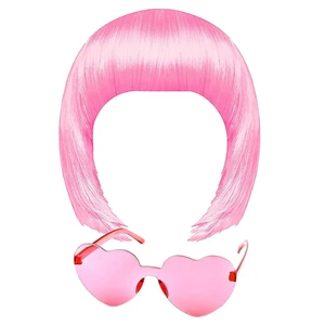 Pink Bob Wig and Sunglass Set for Neon Parties and Cosplay Events - Foto 1 di 12