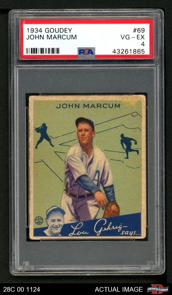 1934 Goudey #69 John Marcum Athletics PSA 4 - VG/EX - Image 1 of 1