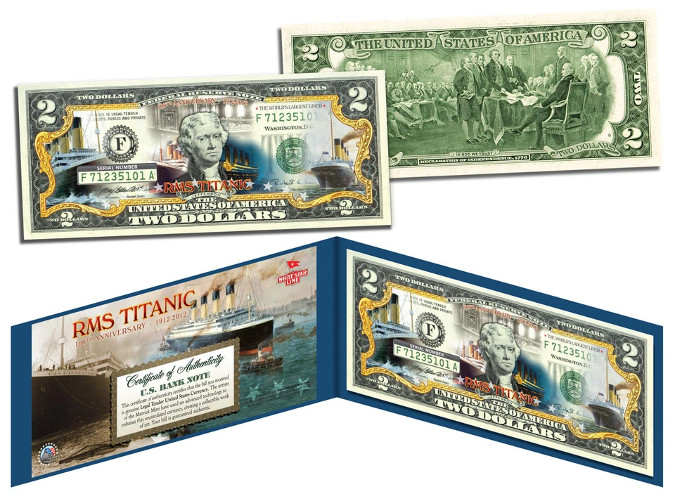 1912 RMS TITANIC Whitestar *100 th Anniversary $ 2 BILL-COLORIZED 2 DOLLAR NOTE - Image 1 of 1