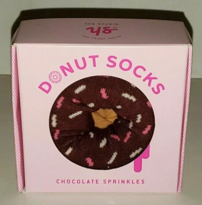 YES STUDIO DOUGHNUT FOOD SOCKS PAIR CHOCOLATE DONUT SPRINKLES ORGANIC COTTON OS - Image 1 of 3