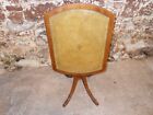 Vintage Tilt Top Leather Inlaid Tripod Wooden Occasional Wine Table, Plant Stand