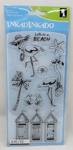 Inkadinkado Flamingo Divertimento francobolli chiari set di 8 palme spiaggia vacanza oceano 31362 - Foto 1 di 6