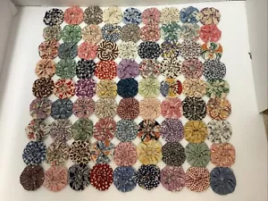 Vintage Yo-Yo Quilt Blöcke Baumwolle Stoff 14 1/2""x14 1""/2"" Handwerk Projekte - 2 STCK. - Bild 1 von 7