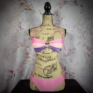 Bikini Bandeau Hot Kiss rosa y púrpura a rayas - Imagen 1 de 9