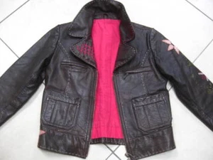 GIRLS M&S LEATHER JACKET real trucker 6 7 years embellished pink western biker - Picture 1 of 6