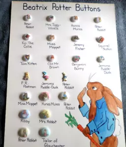 Vintage Collector Card w/ 22 BEATRIX POTTER PICTURE BUTTONS - Picture 1 of 24