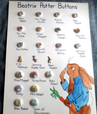 Vintage Collector Card w/ 22 BEATRIX POTTER PICTURE BUTTONS - Image 1 of 4