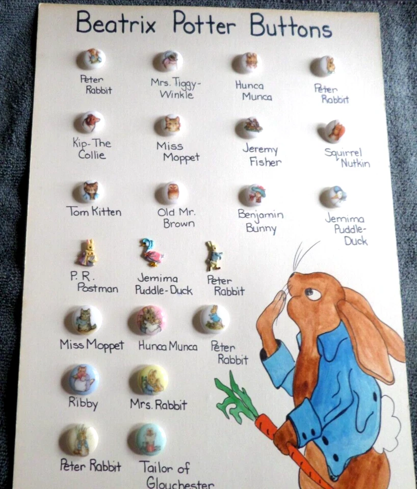 Vintage Collector Card w/ 22 BEATRIX POTTER PICTURE BUTTONS - Image 1 of 4
