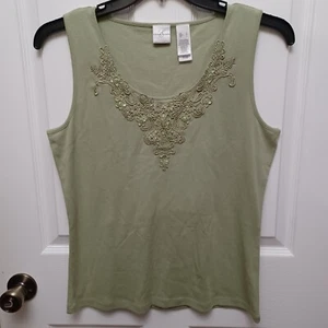 WOMEN'S EMMA JAMES SAGE GREEN SLEEVELESS SHIRT SIZE LARGE - Picture 1 of 12
