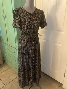 SHEIN BLACK & WHITE SHORT SLEEVE ELASTIC WAIST, TIERED FLARED MAXI DRESS 6 - Picture 1 of 7