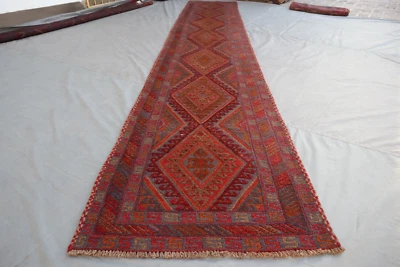 2x12 Afghan Tribal Runner Rug – Hand Geometric Wool Hallway Carpet. - Image 1 of 4