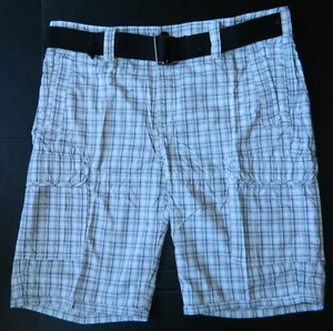 DKNY Jeans Men's Cargo Shorts White Black Plaid Short Size 33 34 38 w/ Belt New - Picture 1 of 8