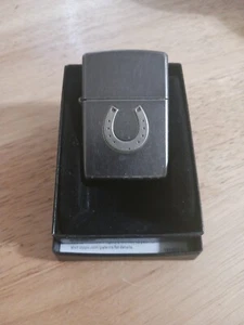 Vintage 2013 Lucky Horseshoe Embossed Gray Zippo Lighter Original Box Free Ship - Picture 1 of 6