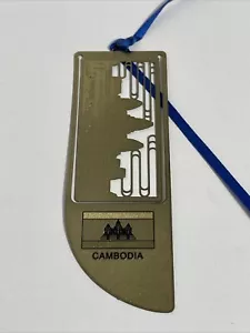 Vintage Cambodia Etched Metal Bookmark, Gold Brass Tone Color, Souvenir - Foto 1 di 7
