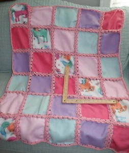 Handmade Unicorn Pink Lilac+ Fleece & Crochet Throw 36 x 44 Afghan Fast Shipping - Picture 1 of 4