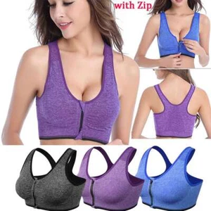 Women's Sports Bra Shockproof Compression Adjustable Support Front Zip Plus Size - Picture 1 of 16