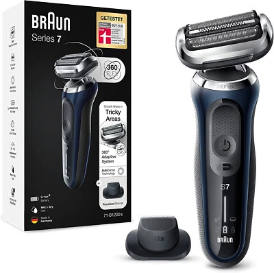 Braun Series 7 Rasoio Elettrico 71-B1200s - Nero/Blu - NUOVO - Immagine 1 di 4