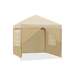 2×2m Pavillon Zelt Faltpavillon mit 4 Seitenteilen Pop-Up Partyzelt Beige Zelt - Bild 1 von 6