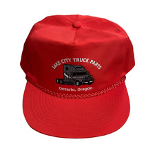 Vintage Lake City Truck Parts Red Ontario Oregon Semi Trucker Snapback Hat