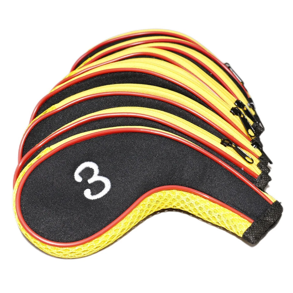 10Pcs Red & Yellow Embroidered Numbers Premium Golf Iron Club Covers with Zipper - Image 1 of 1