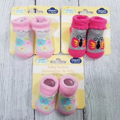 Angel of Mine Newborn Baby Booties Lot of 3 - Image 1 of 3