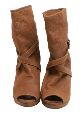 👢 Prada Peep Toe Heeled Suede Beige Boots - Chic Designer Footwear 👢 - Image 1 of 4