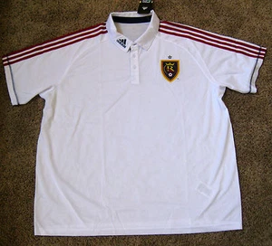 ADIDAS RSL REAL SALT LAKE SOCCER JERSEY POLO MENS MEDIUM M MLS GOLF SHIRT WHITE - Picture 1 of 3
