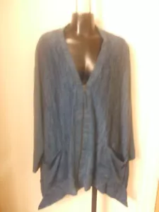 LOGO Lori Goldstein Zip Front Jacket Teal Striped Pockets Asymmetrical Hem 2X - Picture 1 of 12