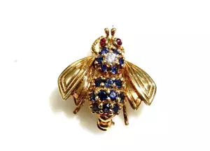 Tiffany & Co 18 Karat Gelbgold 0,8 Karat Saphir Diamant Bienennadel Brosche Rubinauge - Bild 1 von 6